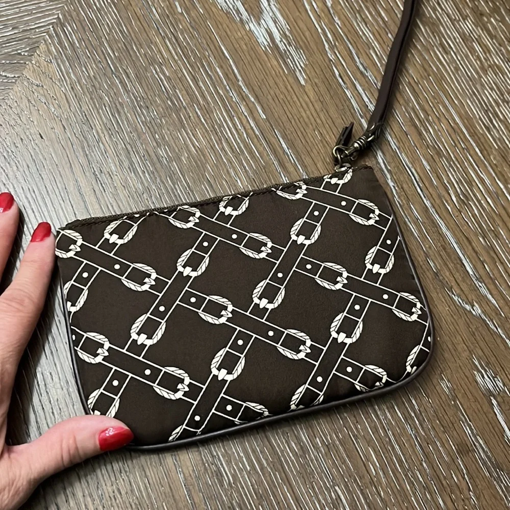 J. Crew brown/cream pattern silk cloth wristlet